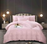 Lenjerie King Size Cu Elastic Damasc Finet 6 Piese Pudra - Confort Superior Si Design Elegant
