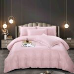 Lenjerie King Size Cu Elastic Damasc Finet 6 Piese Pudra - Confort Superior Si Design Elegant