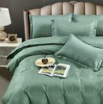 Lenjerie King Size 6 Piese Verde Deschis cu Elastic Damasc Finet - Confort și Eleganță pentru Dormitor - imagine 3