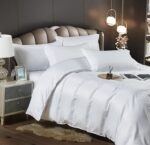 Lenjerie King Size Cu Elastic Damasc Finet 6 Piese Alb - Confort Suprem Si Design Elegant - imagine 2