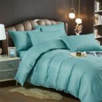 Lenjerie King Size Cu Elastic Damasc Finet 6 Piese Bleu - Confort Suprem Si Rafinament Elegant - imagine 2