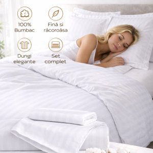Lenjerie Hoteliera Dubla Damasc Satinat Bumbac Dunga 2 cm pentru Pat Dublu - Lux si Confort Premium