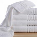 Set 10 Prosoape Hoteliere 30x50cm Bumbac Pakistanez 500g/mp Alb Optic Greek Border - imagine 3