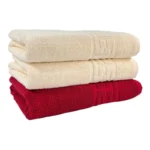 Set 3 Prosoape Bumbac 70x130 cm 500 gr/mp Greek Border Ivoire/Rosu - Lux si Rafinament pentru Baia Ta
