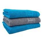 Set 3 Prosoape Bumbac 500 gr/mp 70x130 cm Greek Border Turcoaz/Gri - Lux și Rafinament în Baia Ta