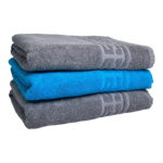 Set 3 Prosoape Bumbac 500 gr/mp 70x130 cm Greek Border Gri/Turcoaz Elegante si Absorbante