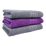 Set 3 Prosoape Bumbac 500g/mp 70x130 cm Greek Border Gri/Mov Luxoase și Absorbante