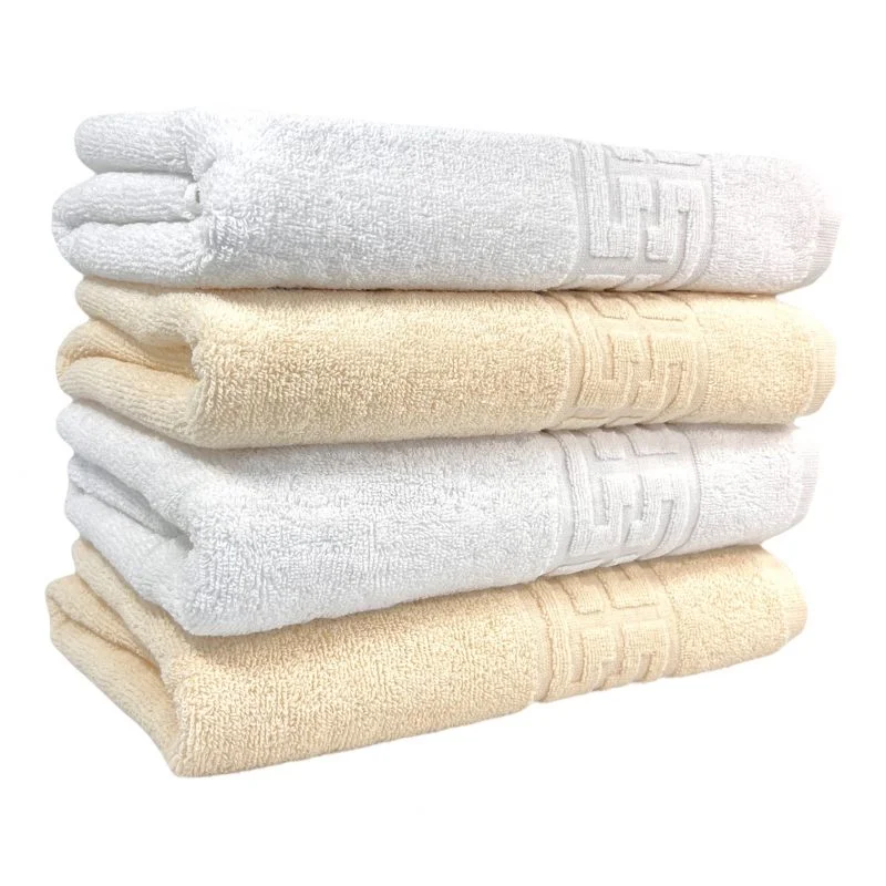 pachet-4-prosoape-baie-bumbac-100-550g-greek-alb-bej-st10106-800x800.jpg Set 4 Prosoape Bumbac 50x90 cm 500 gr/mp Greek Border Alb Ivoire - Lux și Rafinament pentru Baia Ta - imagine 1
