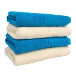 Set Prosoape Bumbac 500 gr/mp 50x90 cm Greek Border Turcoaz Ivoire - Lux și Rafinament în Baia Ta