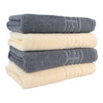 Set 4 Prosoape Bumbac 500 gr/mp 50x90 cm Greek Border Gri Ivoire Elegant și Absorbant