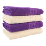 Set 4 Prosoape Bumbac 500g/mp 50x90 cm Greek Border Mov Ivoire - Lux și Eleganță pentru Baia Ta