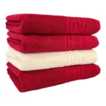 Set 4 Prosoape Bumbac 500 gr/mp 50x90 cm Greek Border Ivoire Rosu Elegant si Absorbant