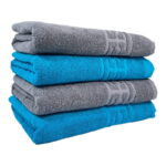 Set Prosoape Bumbac 500 gr/mp 50x90 cm Greek Border Turcoaz Gri - Lux si Eleganta pentru Baia Ta