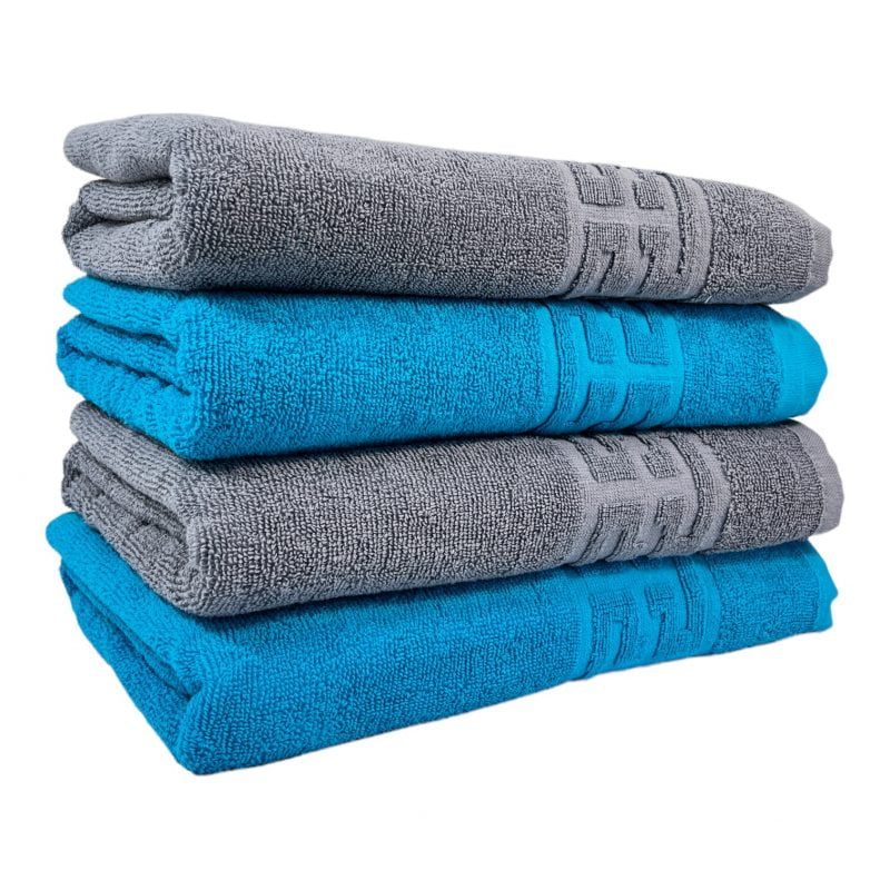 pachet-4-prosoape-baie-bumbac-100-550g-greek-bleu-gri-st10090-800x800-1 Set Prosoape Bumbac 500 gr/mp 50x90 cm Greek Border Turcoaz Gri - Lux si Eleganta pentru Baia Ta - imagine 1
