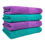 Set 4 Prosoape Bumbac 50x90 cm 500 gr/mp Greek Border Verde Mov Rafinament și Confort
