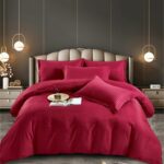 Lenjerie King Size Damasc Finet 6 Piese Rosu - Confort Luxos si Design Elegant