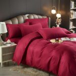 Lenjerie King Size Cu Elastic Damasc Finet 6 Piese Rosu - Confort Suprem Si Stil Elegant - imagine 2