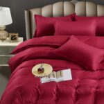 Lenjerie King Size Cu Elastic Damasc Finet 6 Piese Rosu - Confort Suprem Si Stil Elegant - imagine 3