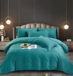 Lenjerie King Size Damasc Finet 6 Piese Turcoaz - Confort Suprem si Design Elegant