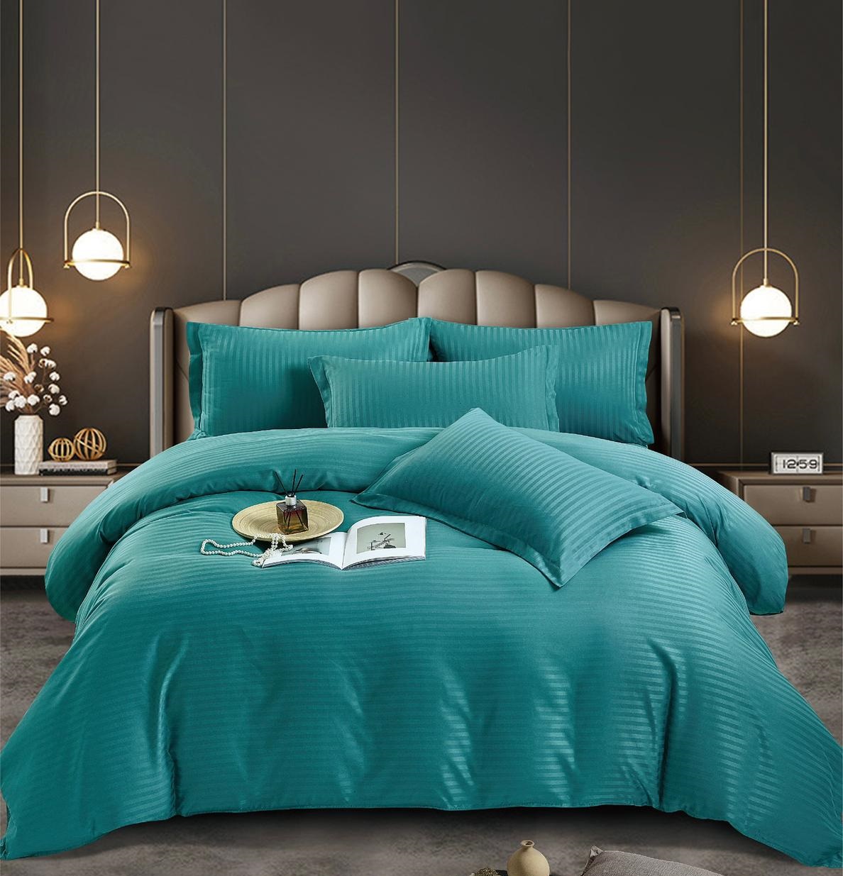 turcoaz Lenjerie King Size Damasc Finet 6 Piese Turcoaz - Confort Suprem si Design Elegant - imagine 1