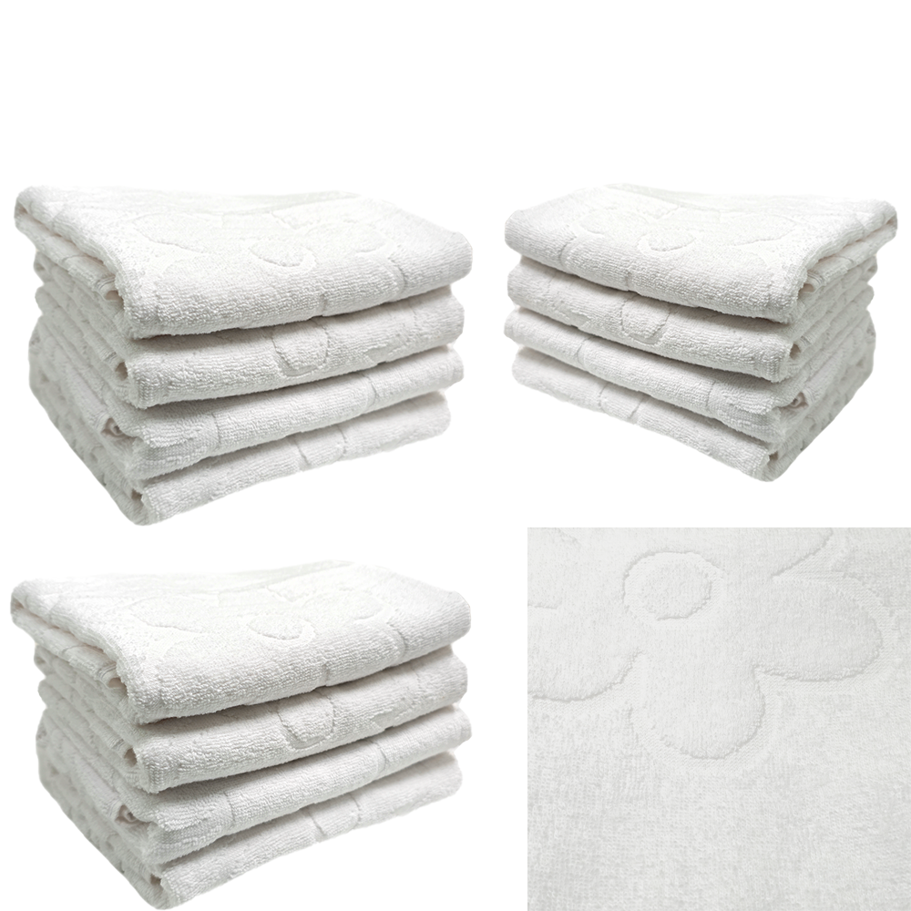 12xprf411-2 Set 64 Prosoape Bumbac Pakistanez 400 g/mp 50x90cm Alb Optic Floral Absorbante - imagine 1