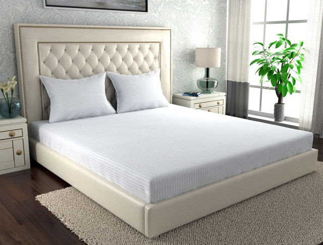 cearceaf-de-pat-damasc-alb-cu-elastic-evostar-bumbac-100-tc-233_4722857 Cearceaf Pat 280x300cm Damasc Bumbac 1cm Dunga Elegant pentru HORECA - imagine 1
