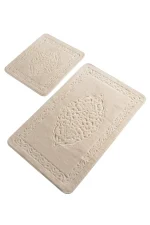 Set 2 Covorașe de Baie 100% Bumbac Arabesc Bej Tropik - Mărime Mică și Mare