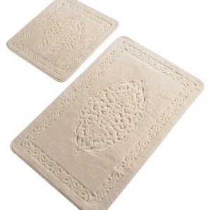 Set 2 Covorașe de Baie 100% Bumbac Arabesc Bej Tropik - Mărime Mică și Mare