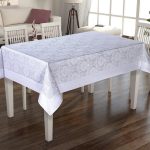 Fată De Masă Jaquard Damasc Deluxe Alb 140x200cm Bumbac Policoton Elegant