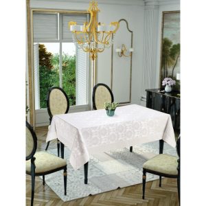 Fata De Masa Jaquard Damasc Deluxe Ecru 160x320cm 50% Bumbac 50% PES Ideal Pentru Cadou