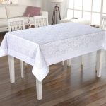 Fata De Masa Jaquard Damasc Deluxe Alb 160x220cm Bumbac 50% PES Ambalaj Elegant