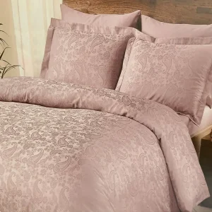 Lenjerie De Pat Brinley Lila TAC Damasc Dublu Satinat Deluxe 100% Bumbac Natural Antisifonare Ambalaj Elegant
