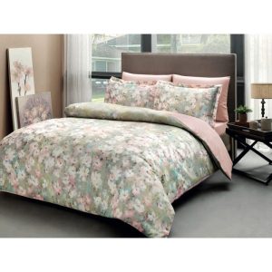 Lenjerie De Pat Jamie Pudra Digital TAC Bumbac Satinat Deluxe Antisifonare Design Modern Cadou Elegant