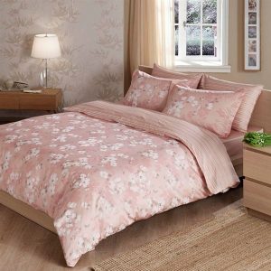 Lenjerie De Pat Shadow Pudra TAC Bumbac Dublu Satinat Deluxe Antisifonare Design Modern Cadou Elegant