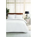 Lenjerie De Pat Place Alb TAC - Damasc Dublu Satinat Deluxe, 100% Bumbac Natural, Antisifonare, Design Modern, Cadou Elegant