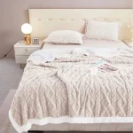 Patura Dubla Cocolino Tip Tricot Ecru 200x230 cm cu Blanita Sherpa Moale si Calduroasa
