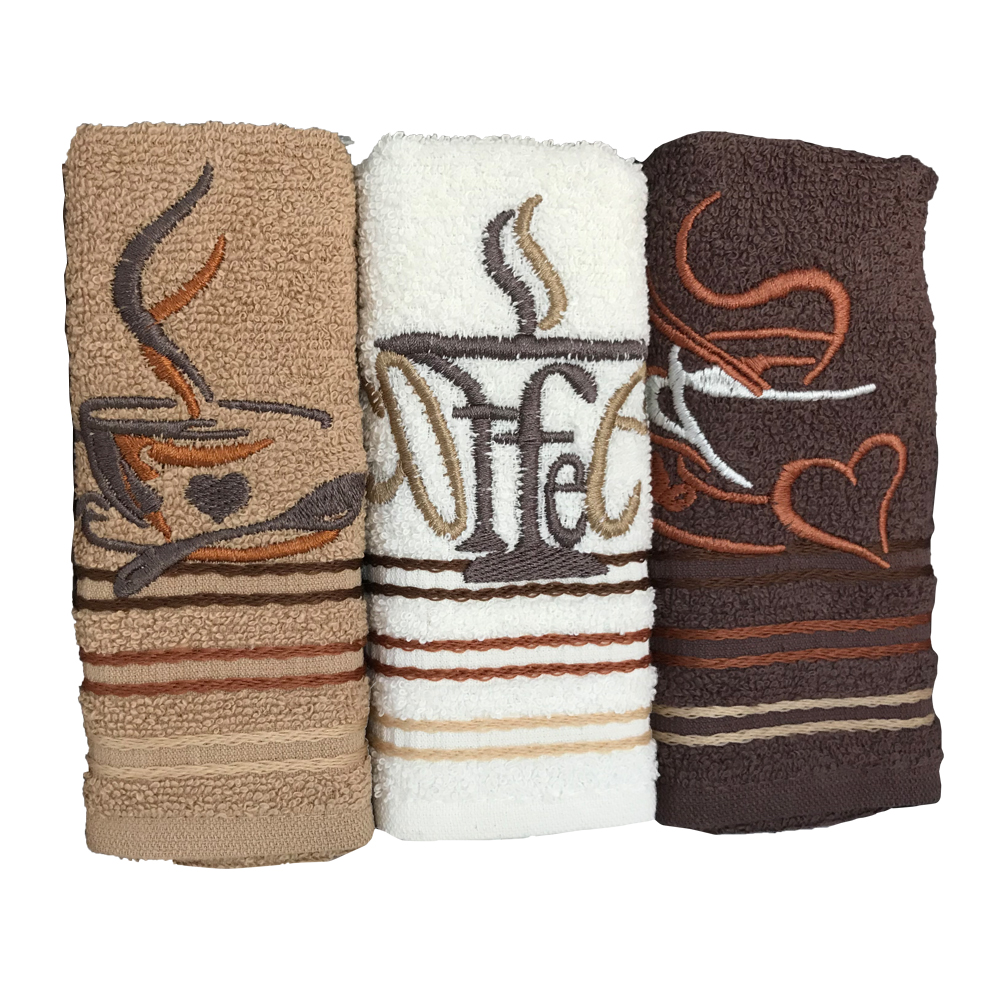 set-bucatarie-gul-cafea-bej-2 Set 3 Prosoape Bucătărie Bumbac Cafea 30x50cm Ambalate Cutie - imagine 1