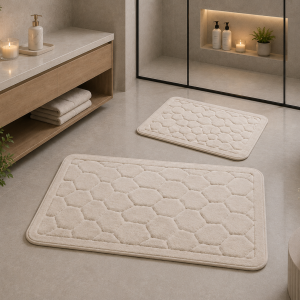 Set Covorase Baie 100% Bumbac Pietre Bej Tropik - Mici Si Mari, Confortabile Si Absorbante
