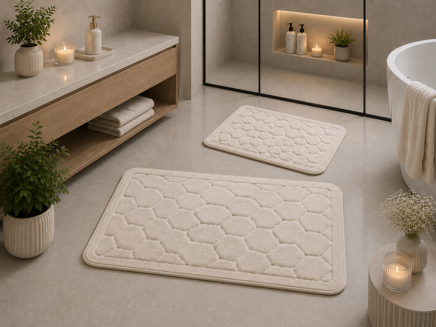 set tropik bej Set Covorase Baie 100% Bumbac Pietre Bej Tropik - Mici Si Mari, Confortabile Si Absorbante