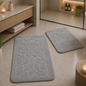 Set 2 Covorase De Baie 100% Bumbac Pietre Gri Tropik - Marimi Mica Si Mare