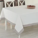 Fată De Masă Damasc Alb Deluxe 160x220cm Cu Bordură Bej Elegantă Și Ușor De Îngrijit - imagine 3