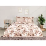 Lenjerie De Pat Vesta Bej TAC Bumbac Dublu Satinat Deluxe 300 TC Design Modern Antisifonare Cadou Elegant