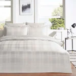 Lenjerie De Pat Carly Vizon TAC Damasc Dublu Satinat Delux 100% Bumbac Antisifonare Design Modern Cadou Elegant