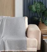 Pled Canapea Bumbac Fushia 170x210 cm Cu Ciucuri Design Modern