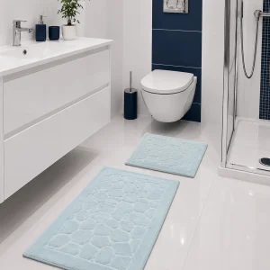 Set Covorase de Baie 100% Bumbac Pietre Bleu Tropik, Mici și Mari, Antiderapante