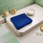 Prosop Luxury Bumbac 650g/m² 50x90cm Royal Blue Absorbant Design Greek Border - imagine 2