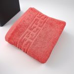 Prosop Luxury Bumbac 650g/m² 50x90cm Coral Greek Border Absorbant Eleganță - imagine 2