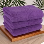 Set 3 Prosoape Luxury Mov 100% Bumbac Pieptănat Ultra-Absorbante 70x130 cm - imagine 4