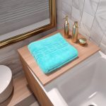 Prosop Luxury Bumbac 650g/m² 50x90cm Sky Blue Design Greek Border Absorbant - imagine 5