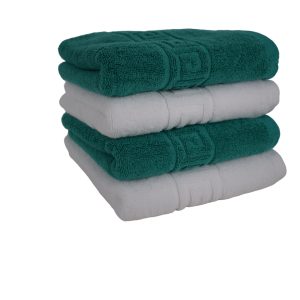 Set 4 prosoape de lux 50x90 cm, 100% bumbac, ultra-absorbante, gREEN dk &Alb– PremiumSleep.ro